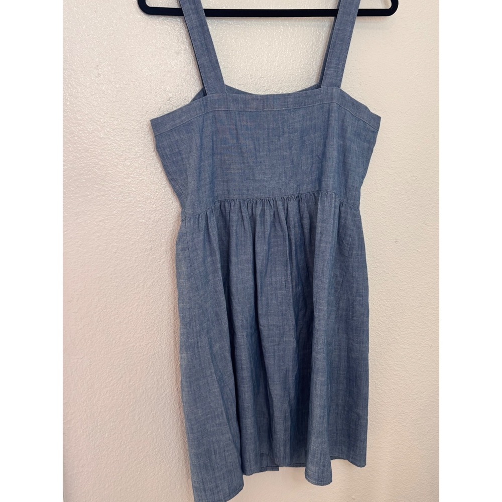 NWT J.Crew Chambray Button-Front Square Neck Fit & Flare A-Line Dress Blue SZ8 - Picture 3 of 7